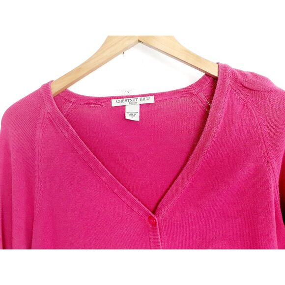 Chestnut Hill 100% Cotton Knit Womens VNeck Button Pink Cardigan S - Picture 6 of 11